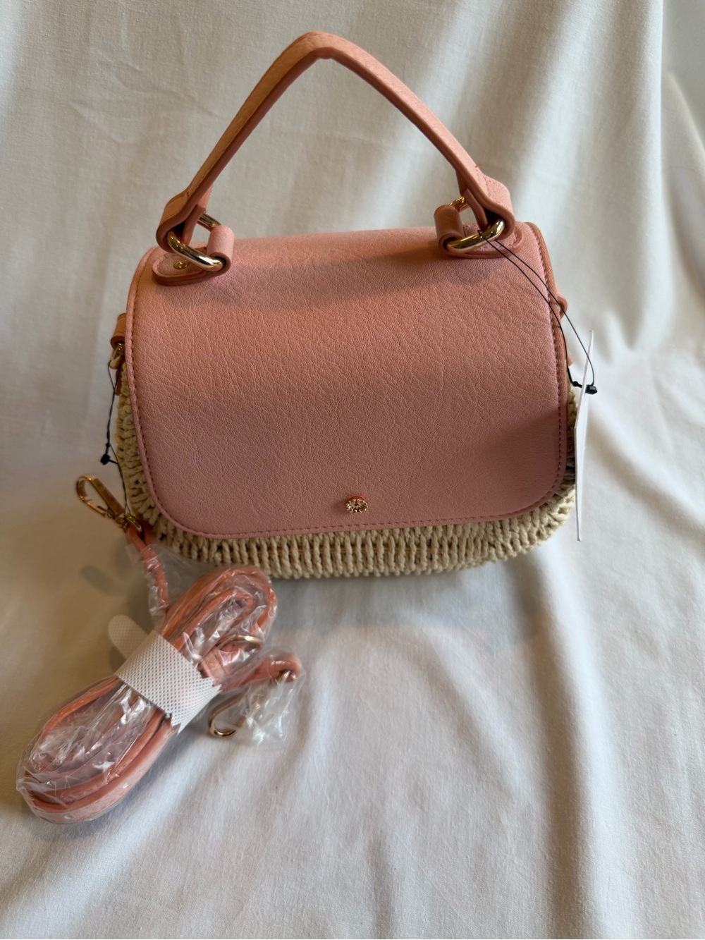 LC Lauren Conrad Blush Pink Top-Handle Mini Satchel with Straw Trim
